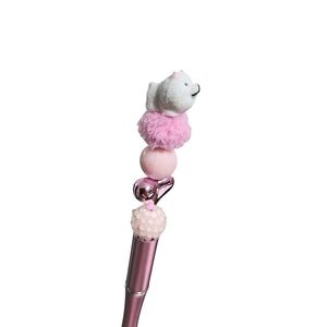 Dog Puppy Custom Beaded Ballpoint Twist Pen Pink White Topper